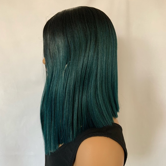14” Ombre Green (hint of Blue) Premium Fiber Lace Front Wig - Picture 4 of 5
